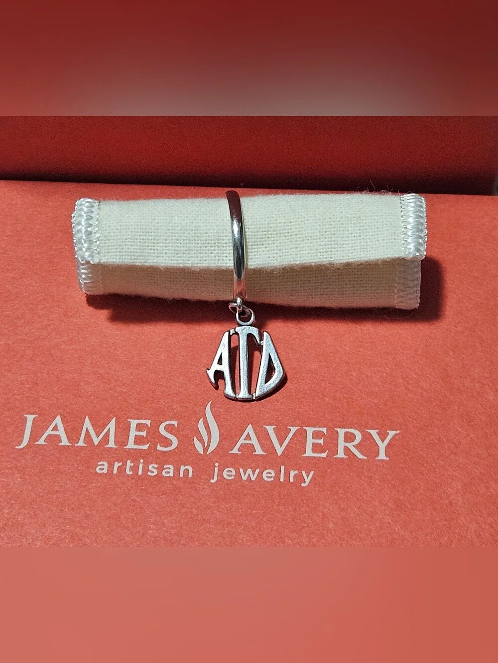 James Avery Vintage/Retired 'Alfa Gamma Delta' Dangle Silver Ring Charm - Size 7